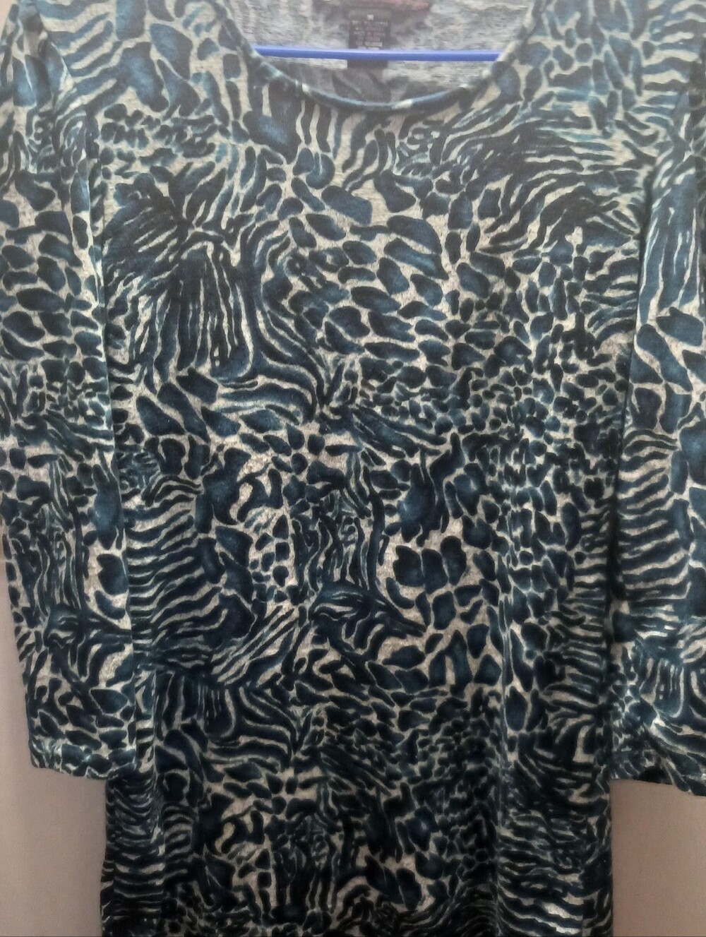 Abstract Teal Animal-Print Long Sleeve Top